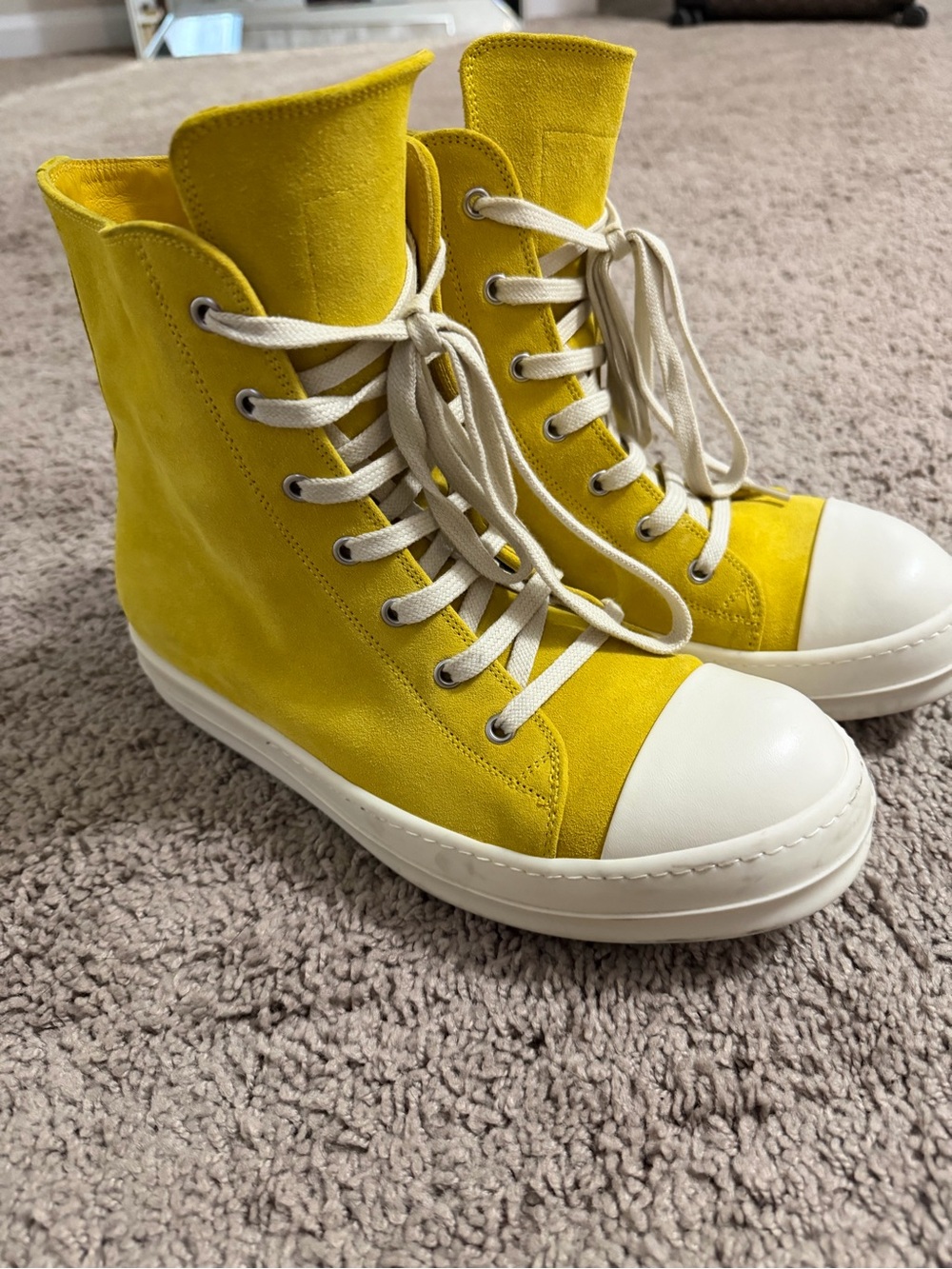 Rick Owens Yellow High-Top Lace-Up Sneakers